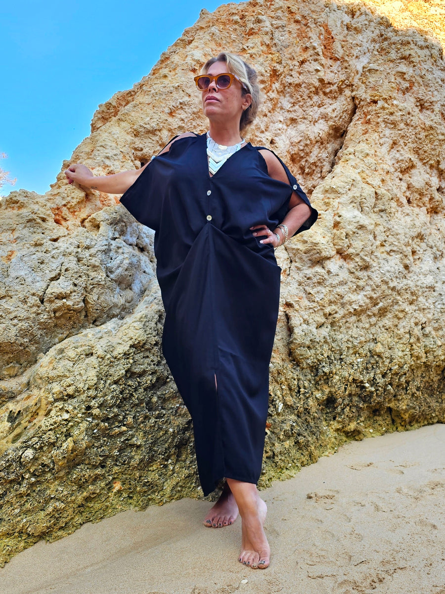 KAFTAN EM LINHO PRETO