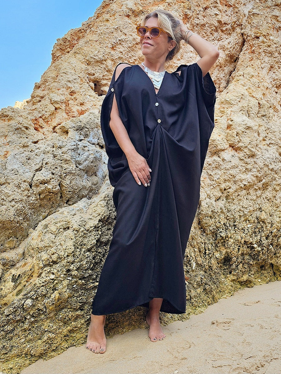 KAFTAN EM LINHO PRETO