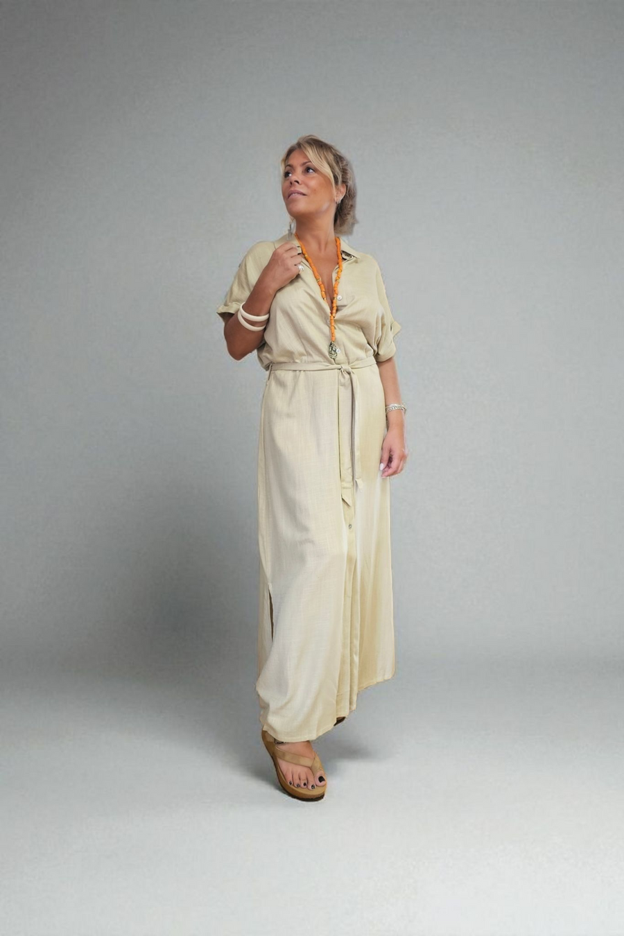 VESTIDO SAFARI LINHO AREIA