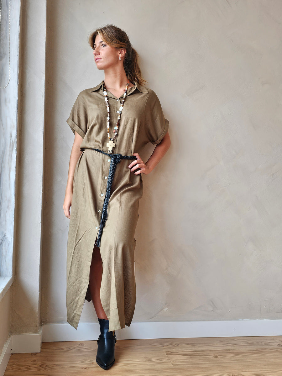 VESTIDO SAFARI LINHO CAQUI