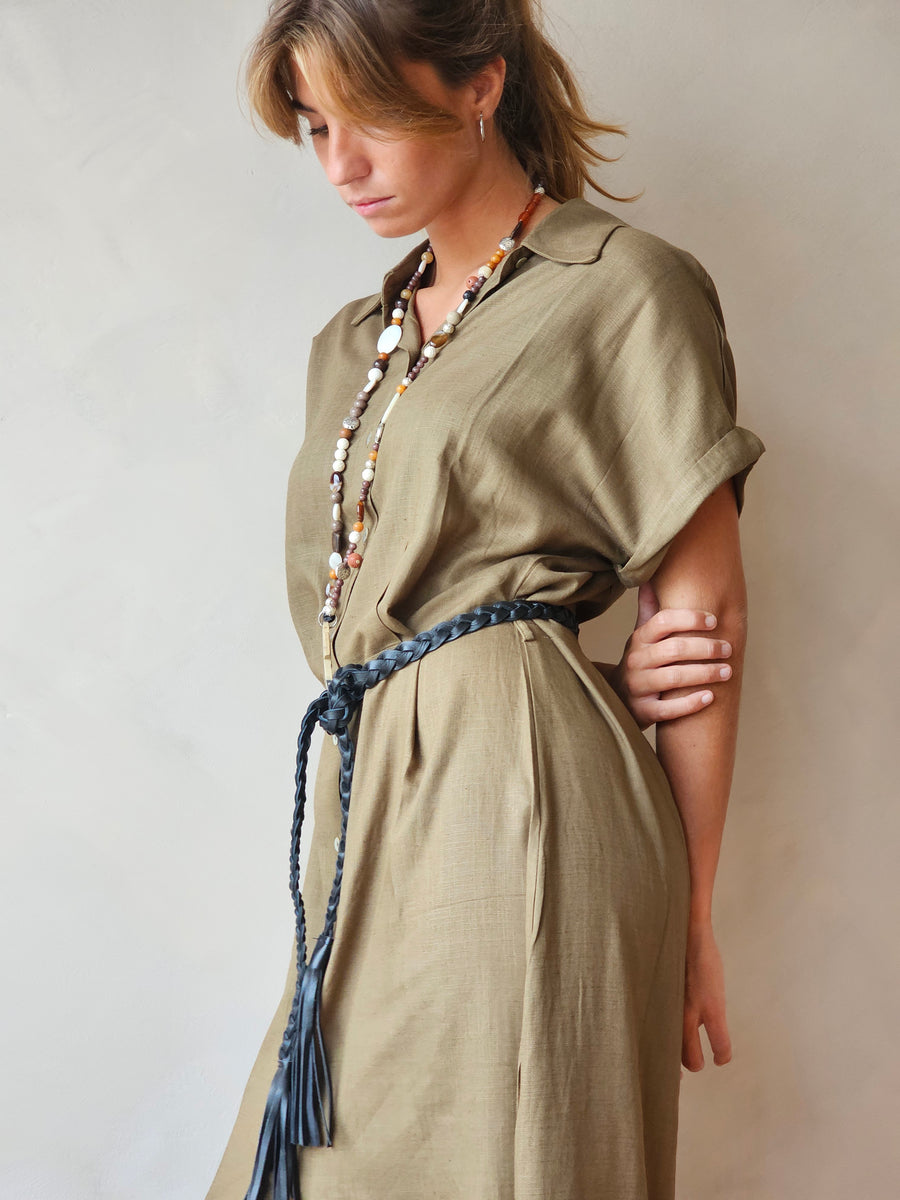 VESTIDO SAFARI LINHO CAQUI